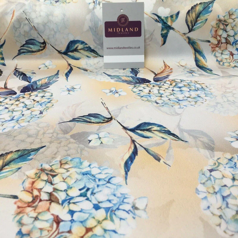 Peach Blue Matt Floral peach skin Silky Satin Dress Fabric 58" MA1081-1 Mtex