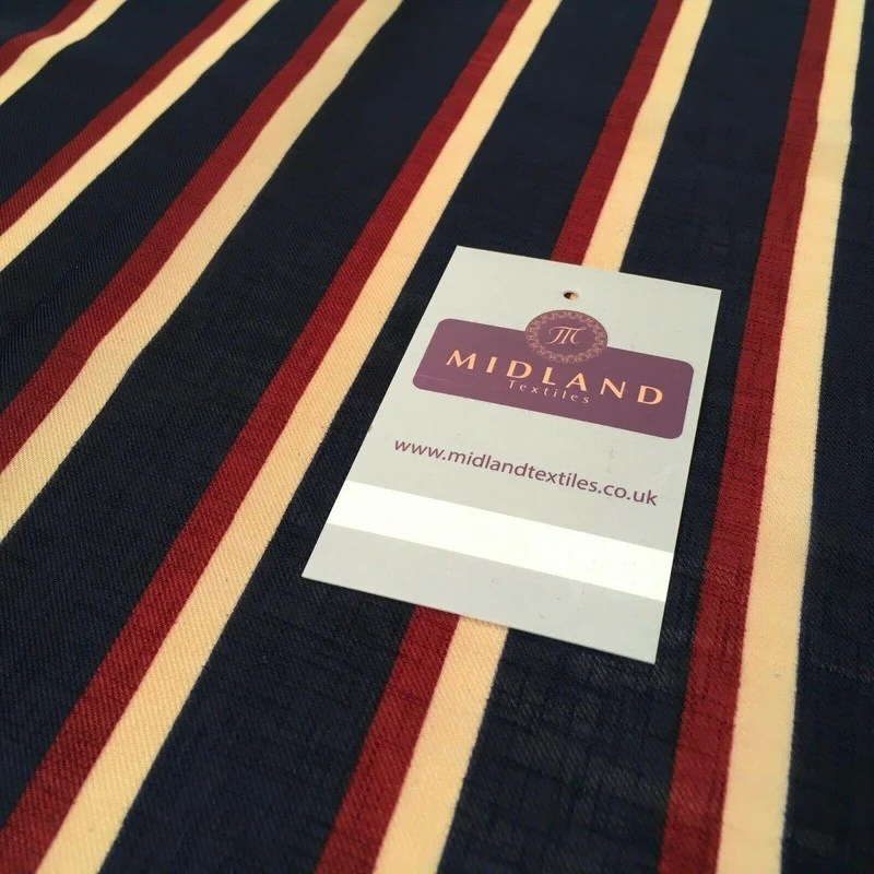 Navy Striped Georgette crepe Linen effect dress Fabric 150cm wide MK1095-12