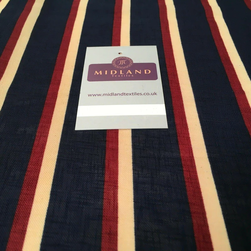 Navy Striped Georgette crepe Linen effect dress Fabric 150cm wide MK1095-12