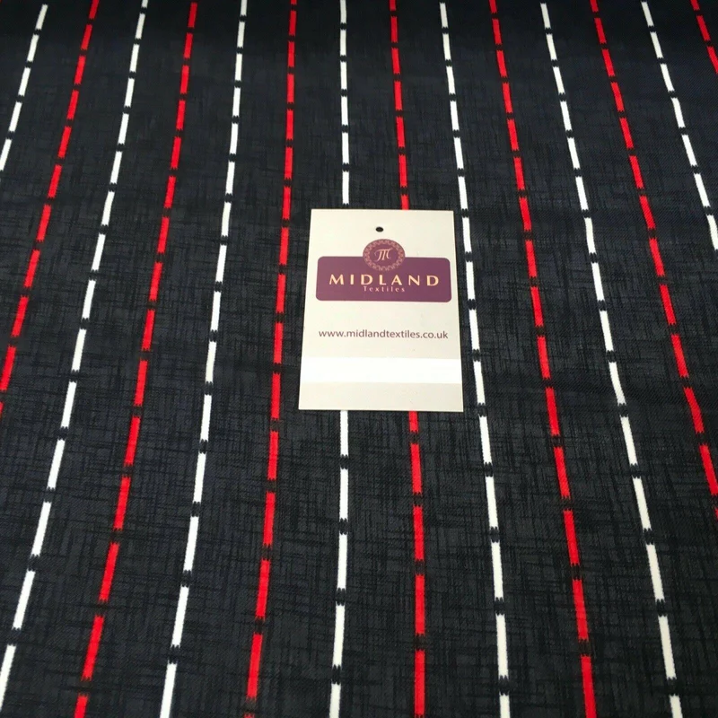 Navy Blue Line Georgette crepe Linen effect dress Fabric 150cm wide MK1095-2