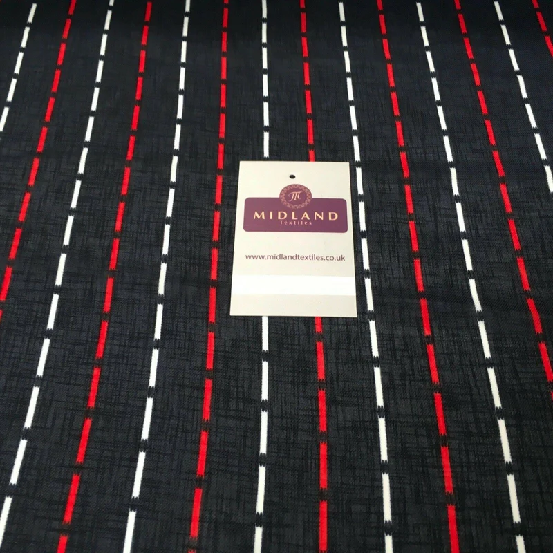 Navy Blue Line Georgette crepe Linen effect dress Fabric 150cm wide MK1095-2