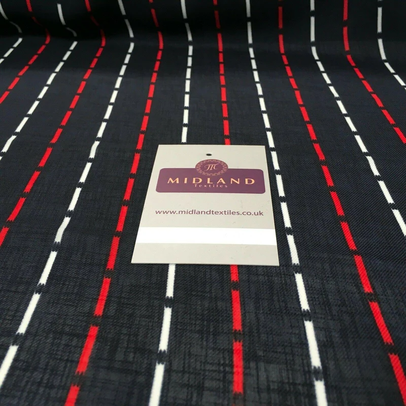 Navy Blue Line Georgette crepe Linen effect dress Fabric 150cm wide MK1095-2