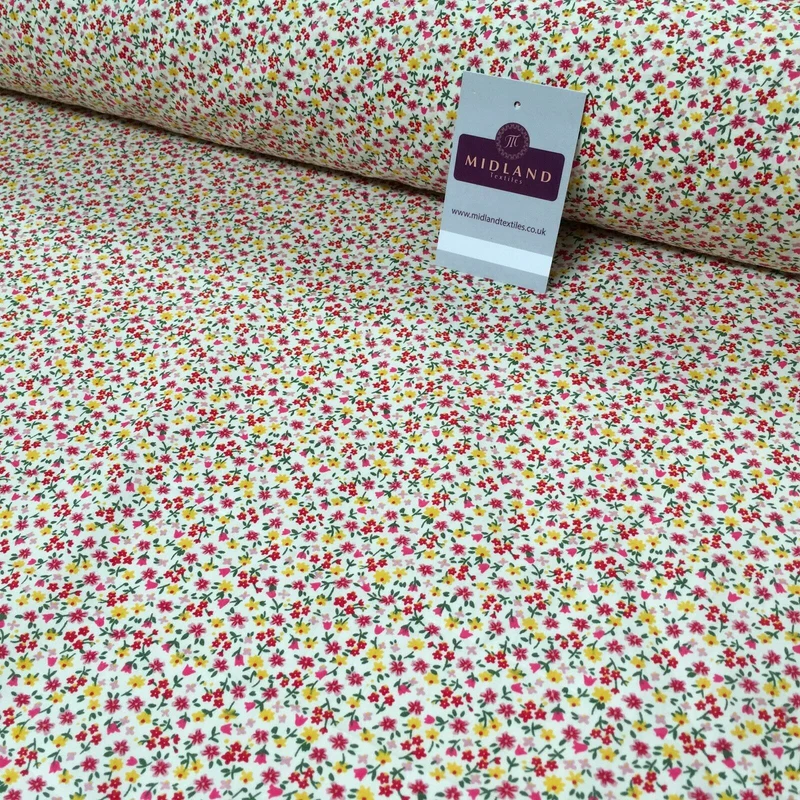 100% Cream Cotton small ditsy Floral Dress Fabric 150cm wide MA1078 Mtex