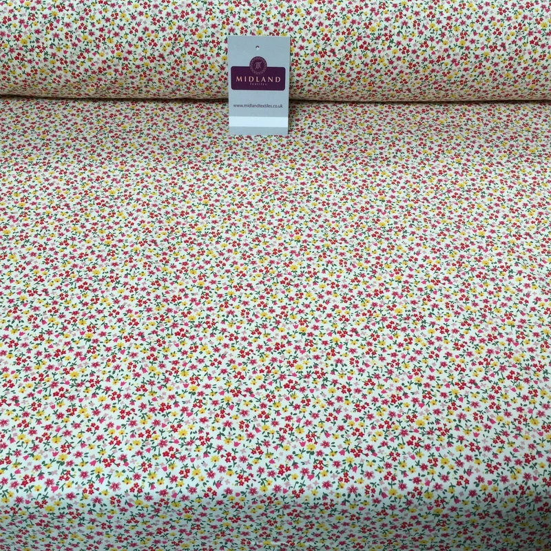 100% Cream Cotton small ditsy Floral Dress Fabric 150cm wide MA1078 Mtex