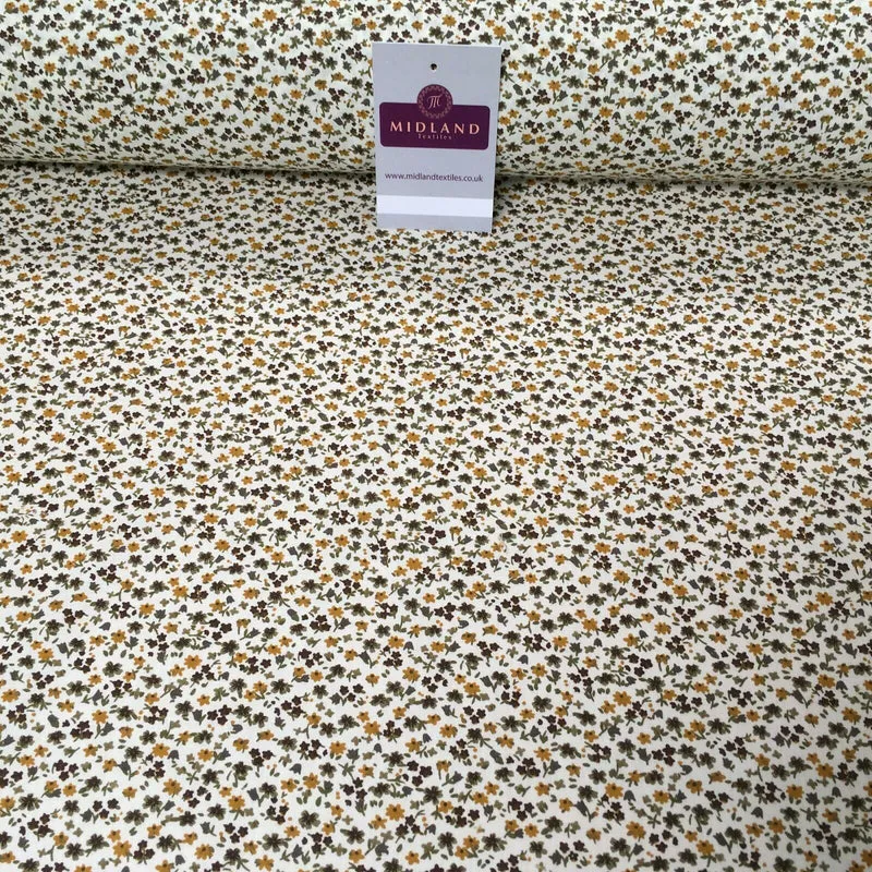 100% Cream Cotton small ditsy Floral Dress Fabric 150cm wide MA1078 Mtex