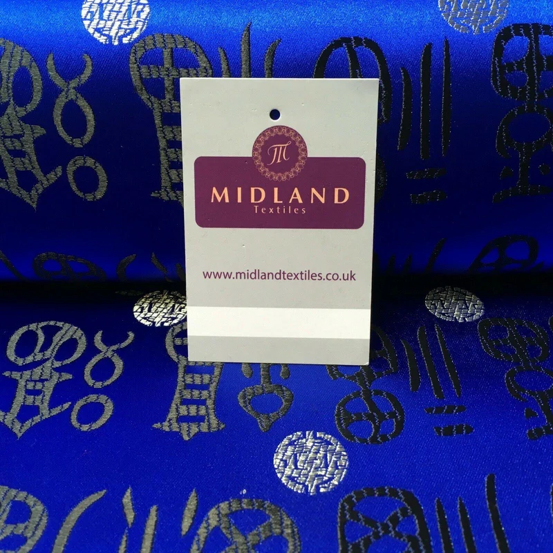 Royal Blue and Black Chinese Words & Medallion Brocade Fabric 110cm Wide M395-25