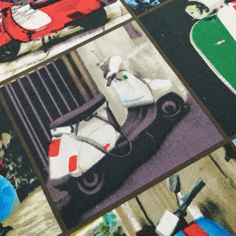 Grey Retro Italian Scooter Printed 100% Cotton Canvas Craft Fabric 58" MK856-15