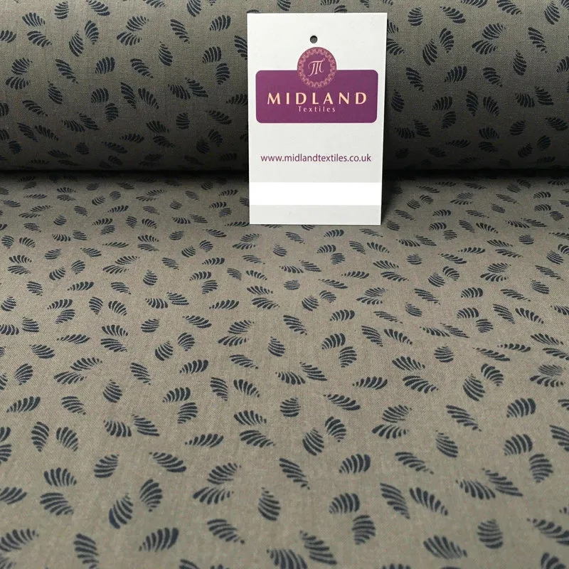 Taupe Grey Feather Leaf Print Cotton Wynciette Flannel Fabric 58" Wide M1019-3