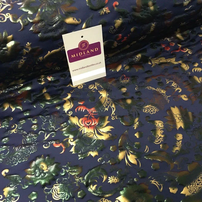 Navy Multicoloured Spandex Jersey Floral Foil Print Dress fabric 58" MU1023-1