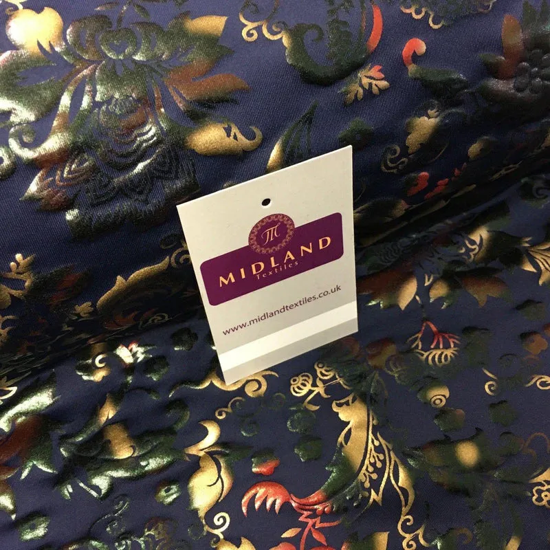 Navy Multicoloured Spandex Jersey Floral Foil Print Dress fabric 58" MU1023-1
