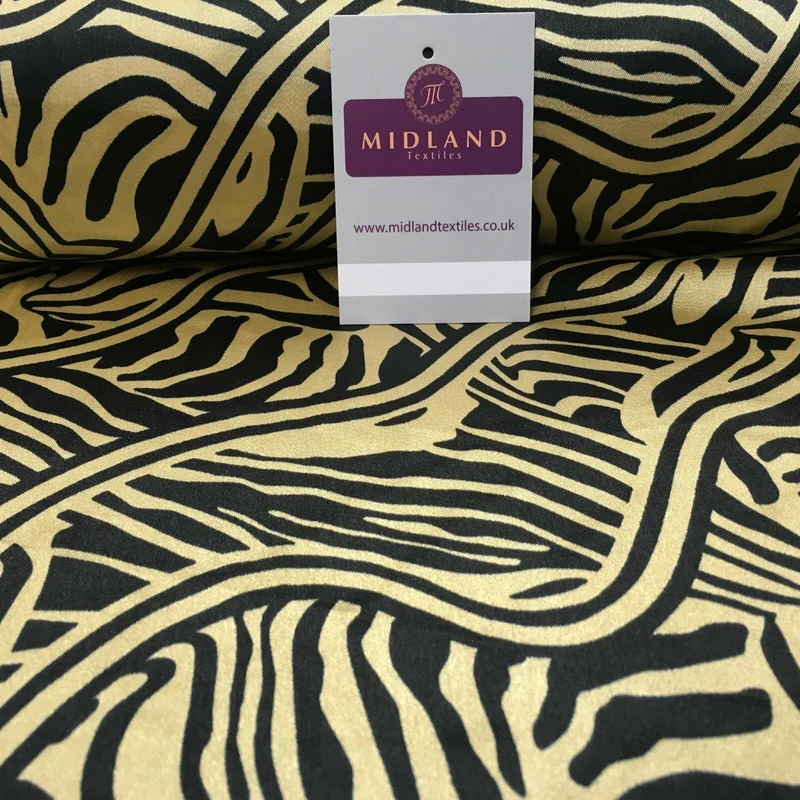 Black & Gold Floral Printed Satin Silky Dress fabric 55" Wide MA1026 Mtex