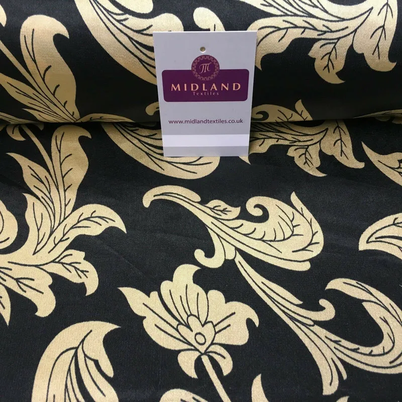 Black & Gold Floral Printed Satin Silky Dress fabric 55" Wide MA1026 Mtex