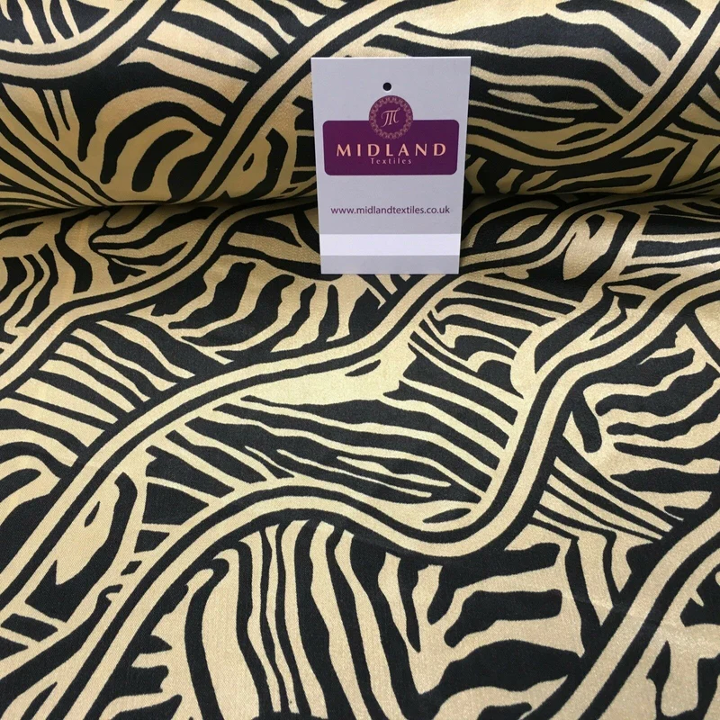 Black & Gold Floral Printed Satin Silky Dress fabric 55" Wide MA1026 Mtex