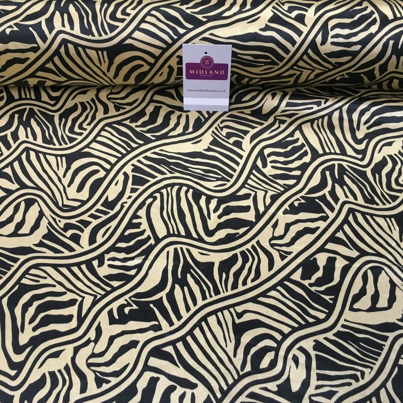 Black & Gold Floral Printed Satin Silky Dress fabric 55" Wide MA1026 Mtex