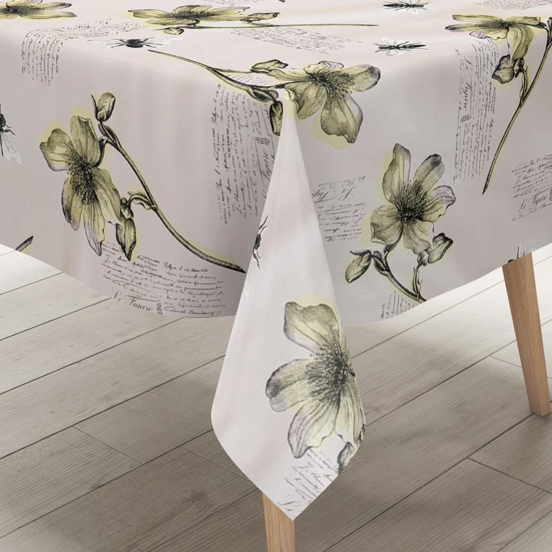 Wachstuch Tischdecke M19053 altrosa retro Blumen und Bienen eckig rund oval