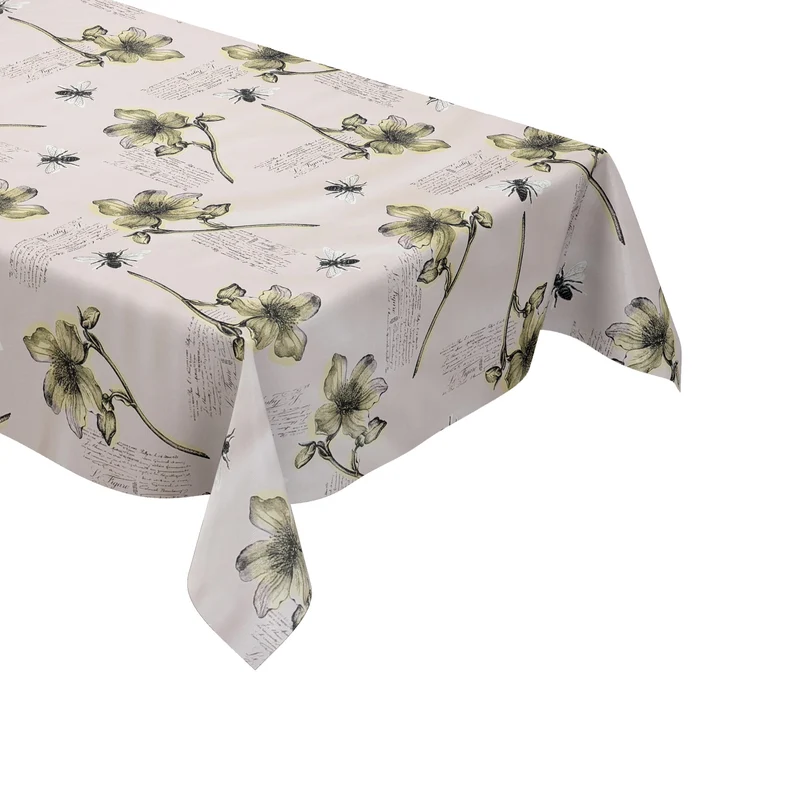 Wachstuch Tischdecke M19053 altrosa retro Blumen und Bienen eckig rund oval