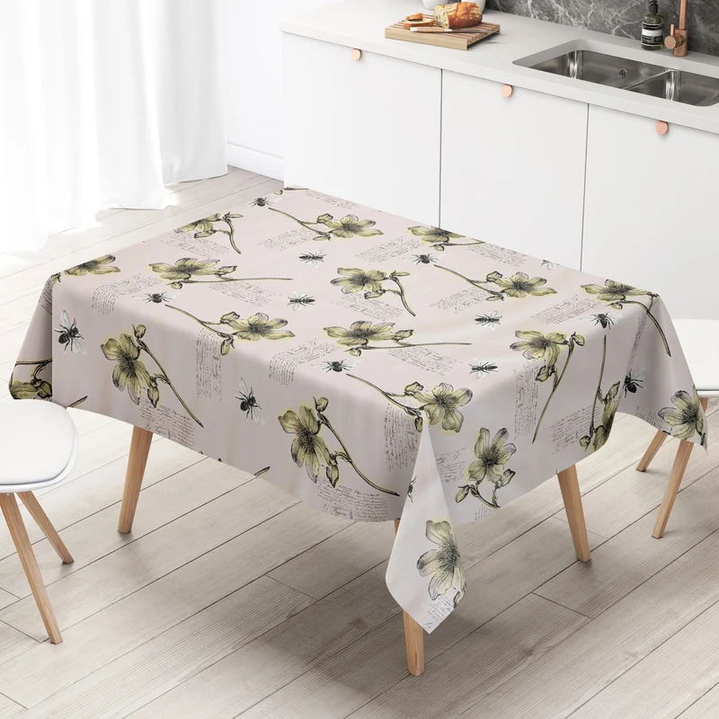 Wachstuch Tischdecke M19053 altrosa retro Blumen und Bienen eckig rund oval