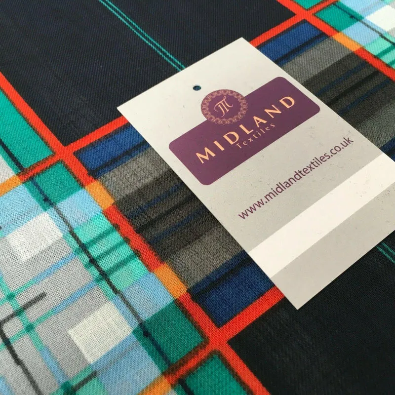 Navy & Jade tartan Georgette crepe Linen effect Fabric 150cm wide MK1095-22