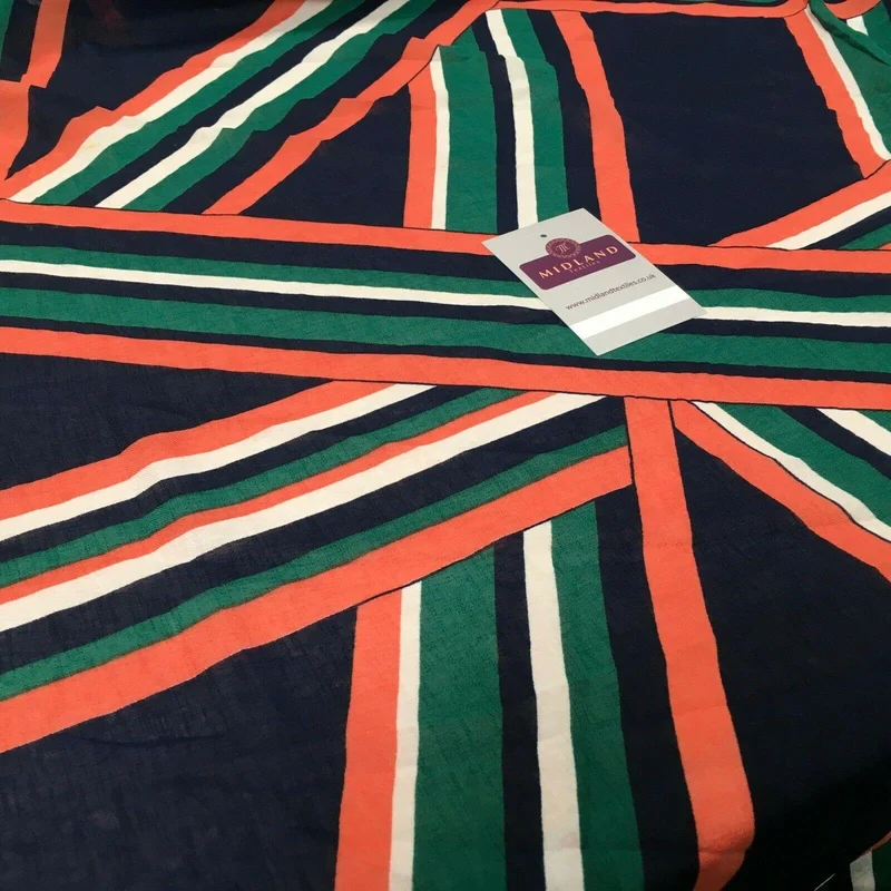 Navy and green Georgette crepe Linen effect dress Fabric 150cm wide MK1095-2