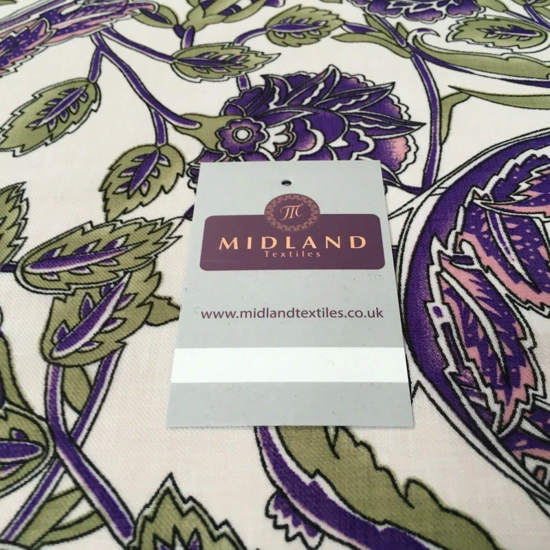 Ivory Purple Georgette crepe Linen effect dress Fabric 150cm wide MK1095-16