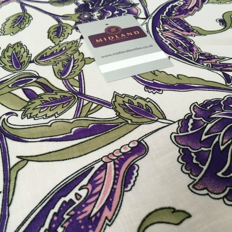 Ivory Purple Georgette crepe Linen effect dress Fabric 150cm wide MK1095-16