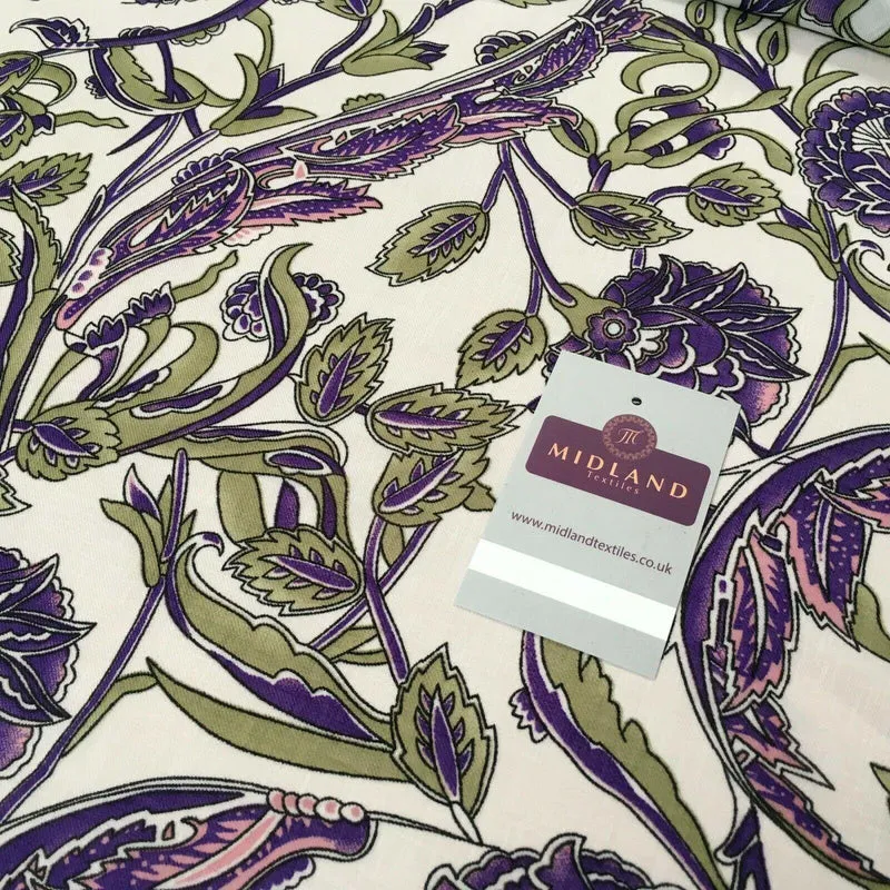 Ivory Purple Georgette crepe Linen effect dress Fabric 150cm wide MK1095-16