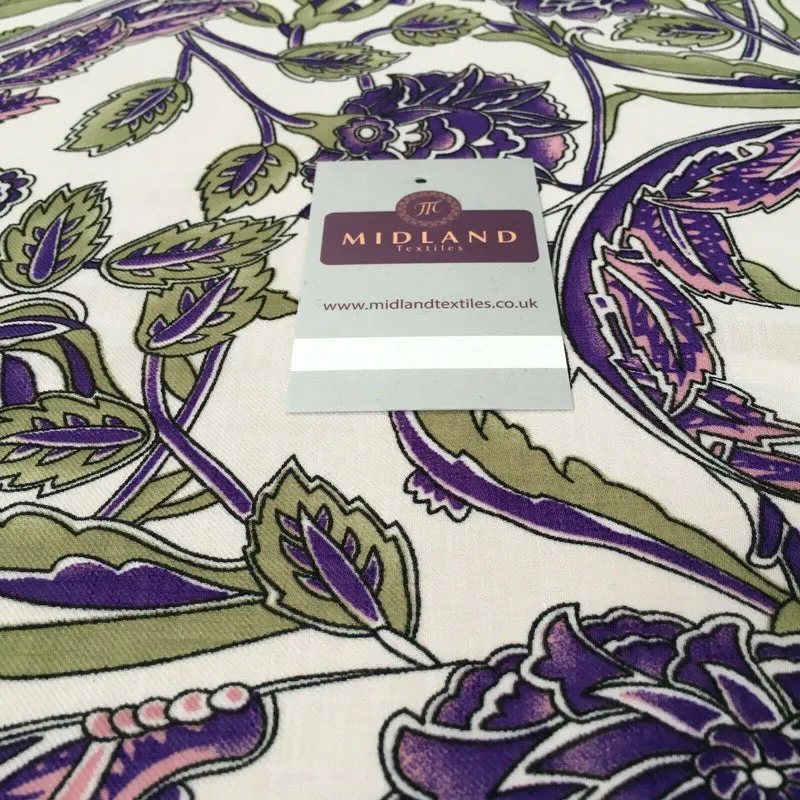 Ivory Purple Georgette crepe Linen effect dress Fabric 150cm wide MK1095-16