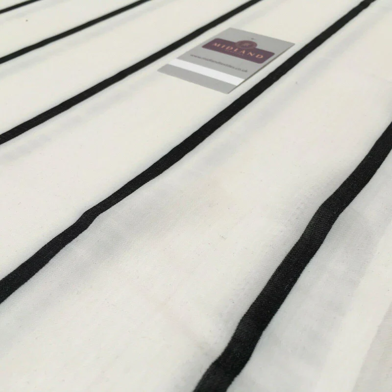 Ivory and Black Striped Georgette crepe Linen effect dress Fabric 150cm MK1095-3