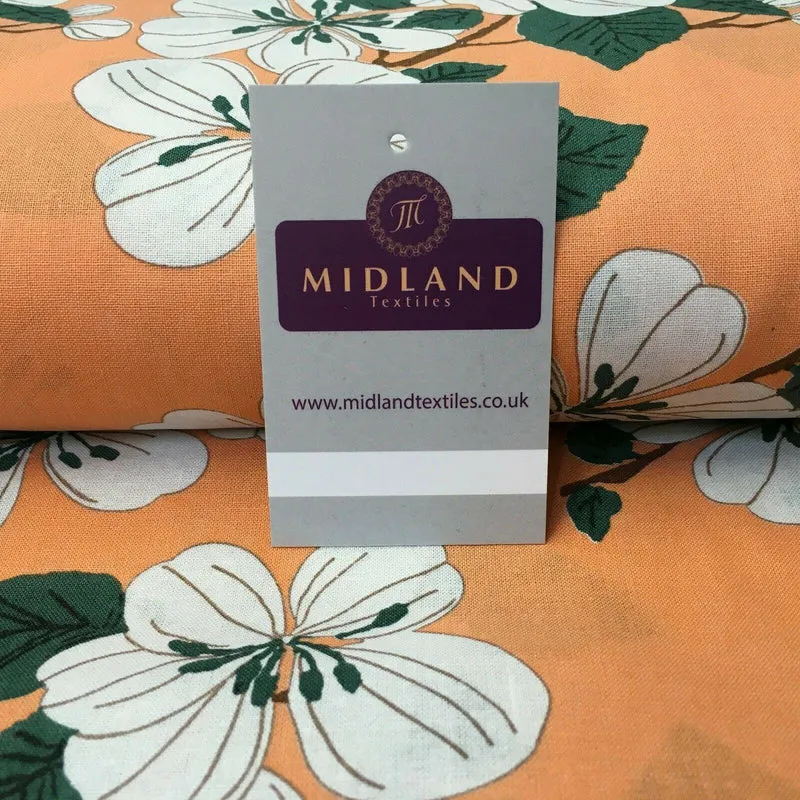Peach Floral Printed Cotton Linen Dress Fabric 150cm Wide MK1086-3