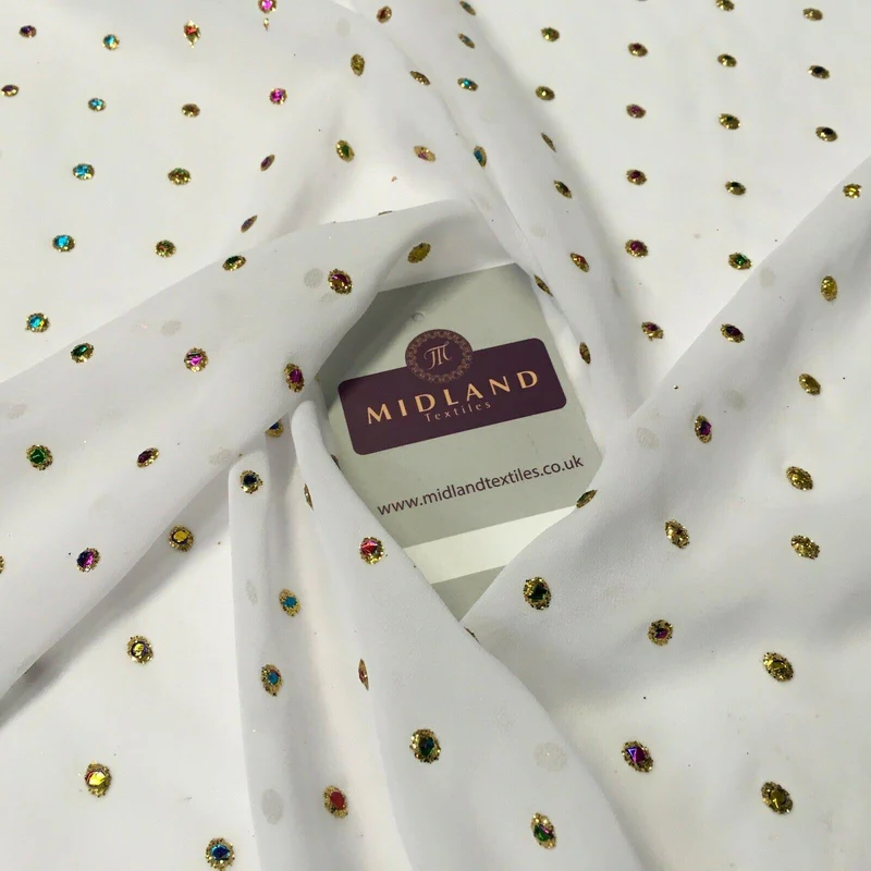 Multicoloured dew drop White chiffon fabric Fabric 140cm Wide MA1077 Mtex