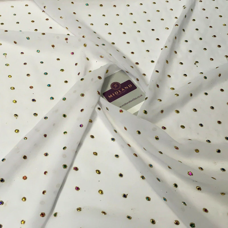 Multicoloured dew drop White chiffon fabric Fabric 140cm Wide MA1077 Mtex