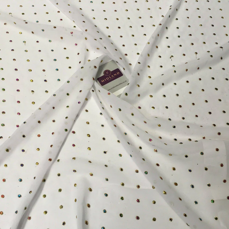 Multicoloured dew drop White chiffon fabric Fabric 140cm Wide MA1077 Mtex