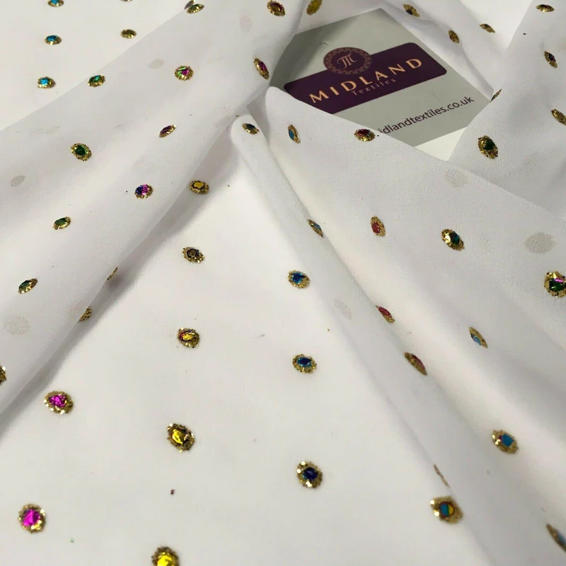 Multicoloured dew drop White chiffon fabric Fabric 140cm Wide MA1077 Mtex