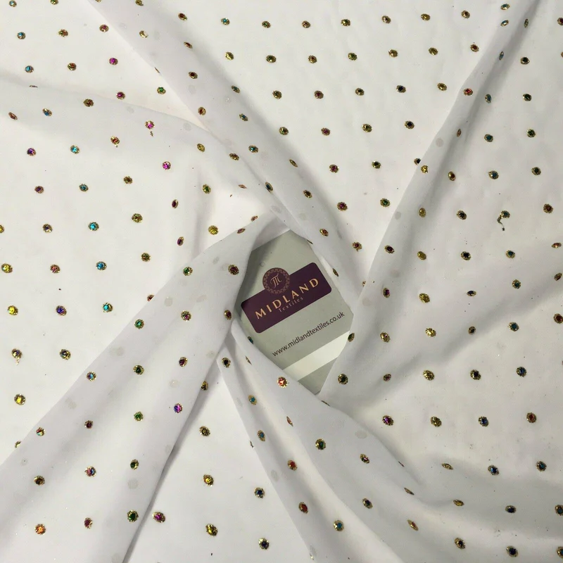 Multicoloured dew drop White chiffon fabric Fabric 140cm Wide MA1077 Mtex