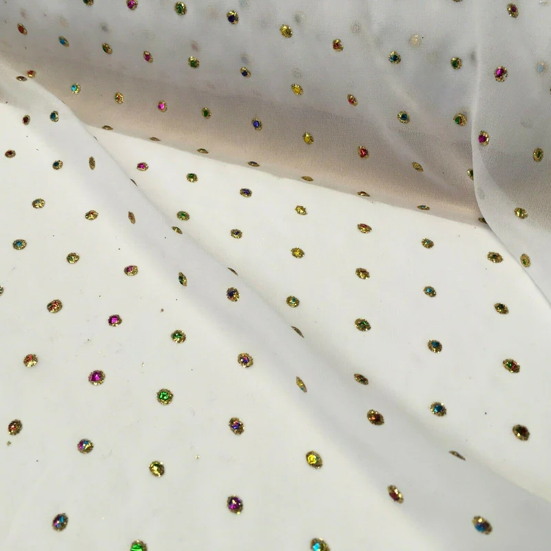 Multicoloured dew drop White chiffon fabric Fabric 140cm Wide MA1077 Mtex