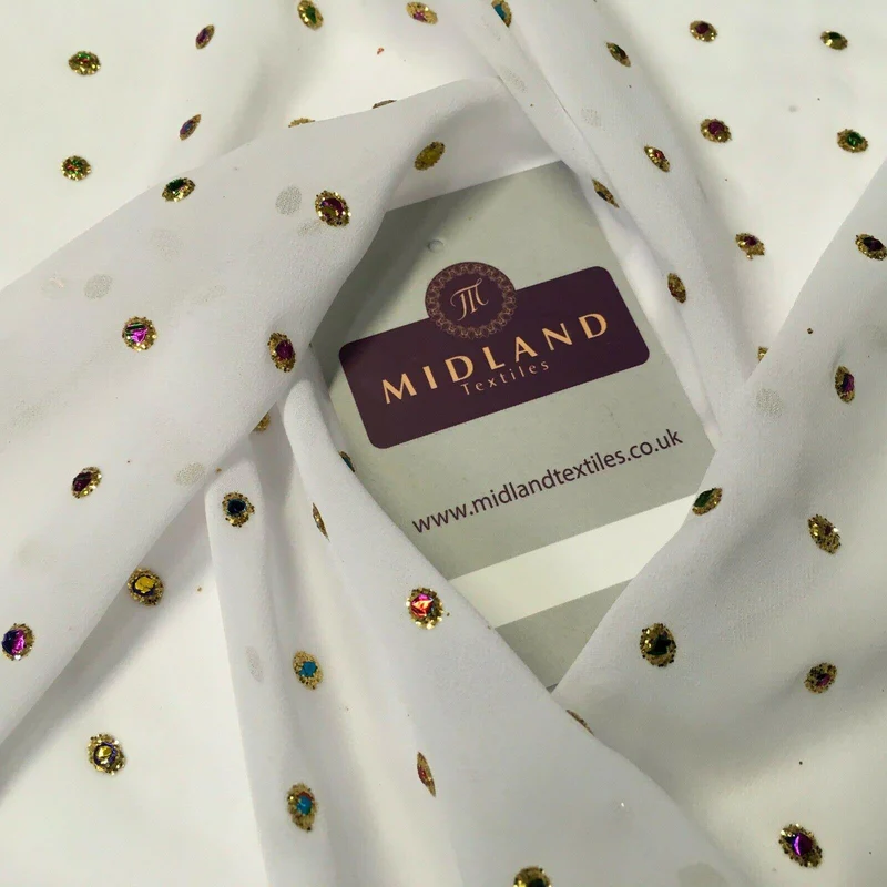 Multicoloured dew drop White chiffon fabric Fabric 140cm Wide MA1077 Mtex