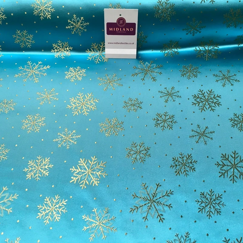 Chinese Turquoise & Gold Snowflake Satin Brocade Dress Fabric 110cm Wide M395-26