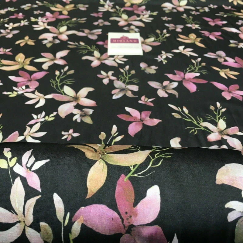 Floral Printed Silky Charmeuse Lightweight Satin Dress Fabric 150cm Wide MR1071