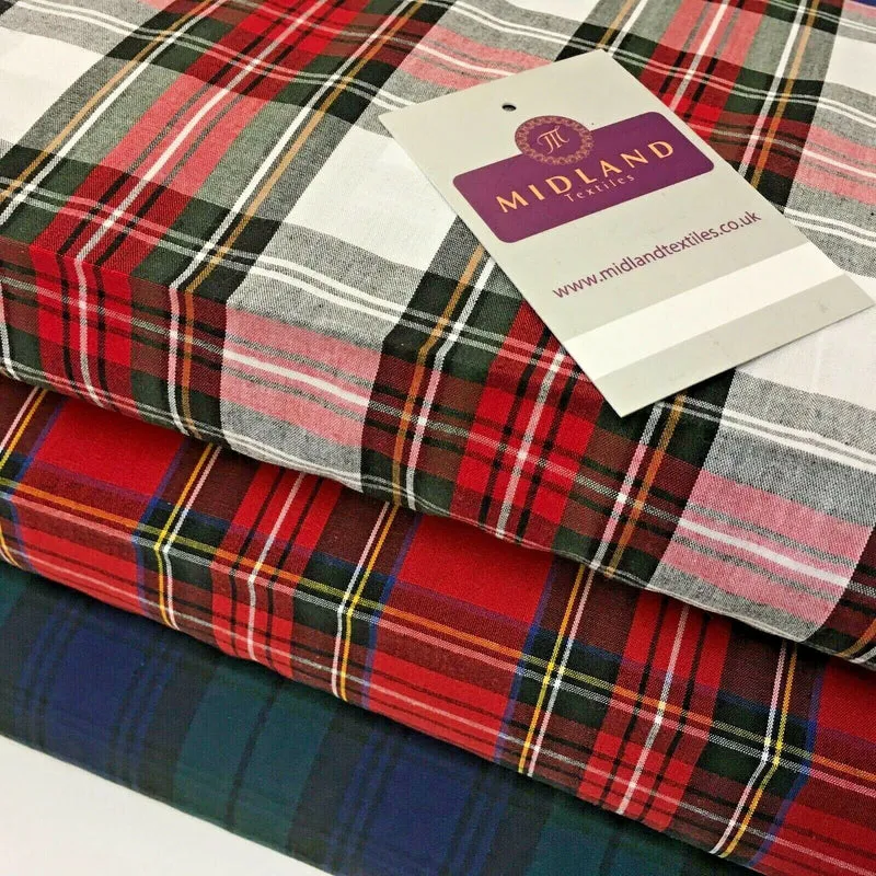 Flat Tartan Woven 100% Cotton Poplin ideal for clothing Fabric 147cm Wide MD1053