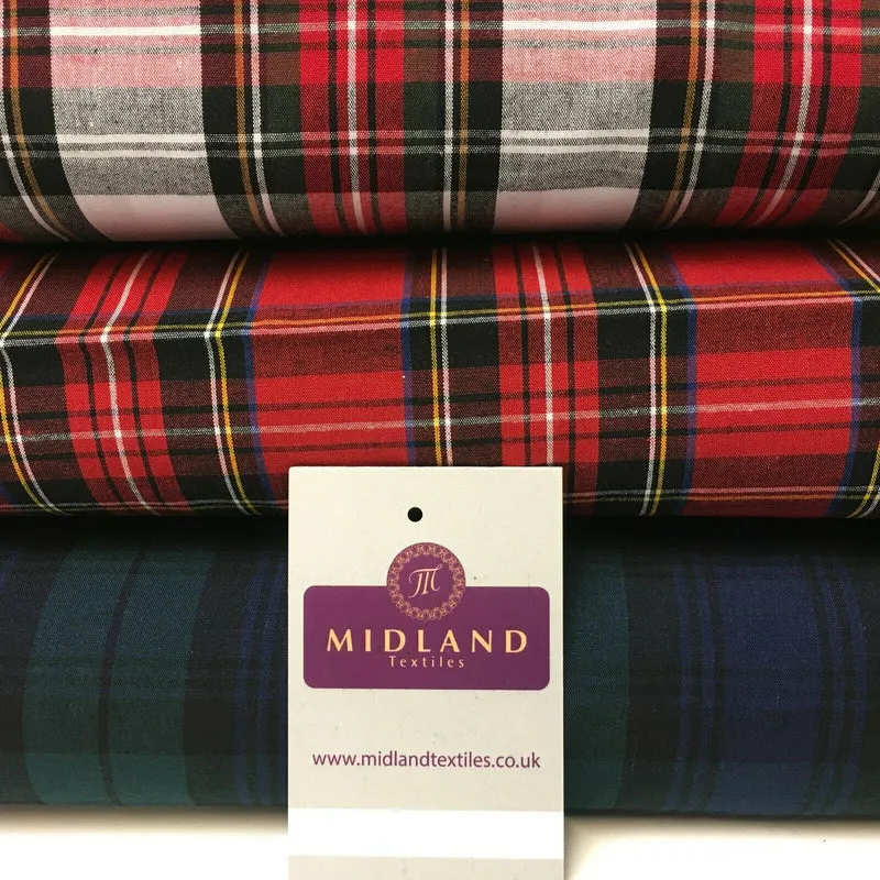 Flat Tartan Woven 100% Cotton Poplin ideal for clothing Fabric 147cm Wide MD1053