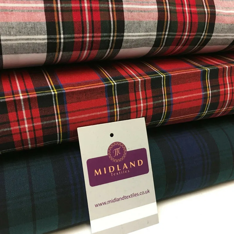 Flat Tartan Woven 100% Cotton Poplin ideal for clothing Fabric 147cm Wide MD1053