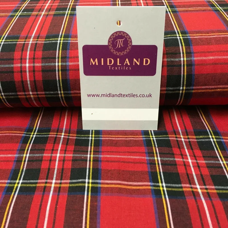 Flat Tartan Woven 100% Cotton Poplin ideal for clothing Fabric 147cm Wide MD1053
