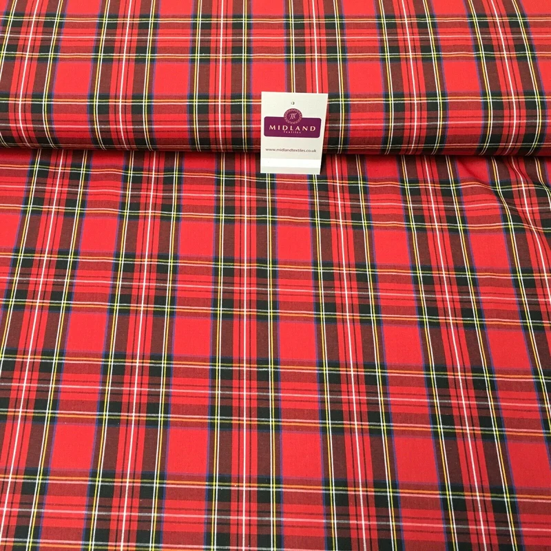 Flat Tartan Woven 100% Cotton Poplin ideal for clothing Fabric 147cm Wide MD1053