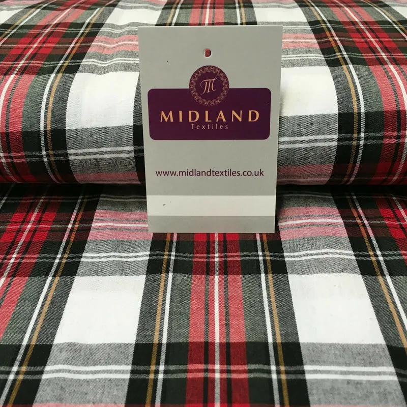 Flat Tartan Woven 100% Cotton Poplin ideal for clothing Fabric 147cm Wide MD1053