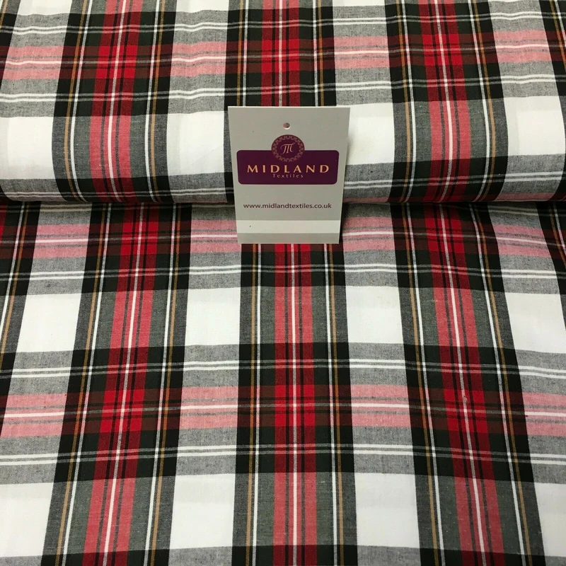 Flat Tartan Woven 100% Cotton Poplin ideal for clothing Fabric 147cm Wide MD1053