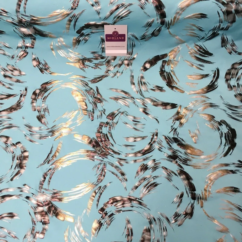 Aqua Bronze Spandex Jersey Foil Printed Dress fabric 58" Wide MU1024-1