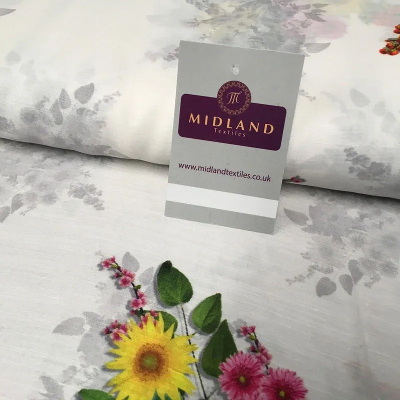 White Floral Printed Poly Muslin Lightweight Fabric 44" M1025 Mtex