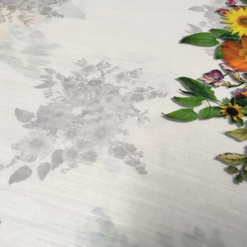 White Floral Printed Poly Muslin Lightweight Fabric 44" M1025 Mtex