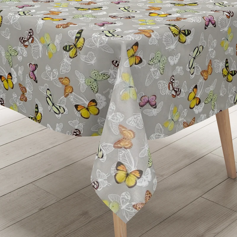 Wachstuch Tischdecke C146071 grau Schmetterlinge Butterfly eckig rund oval