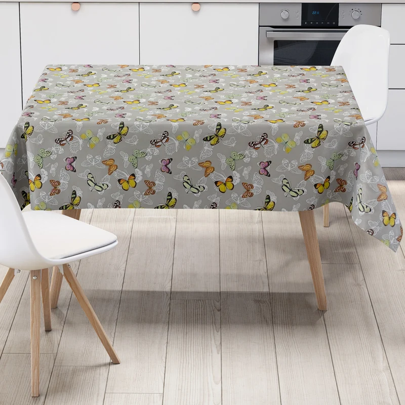 Wachstuch Tischdecke C146071 grau Schmetterlinge Butterfly eckig rund oval
